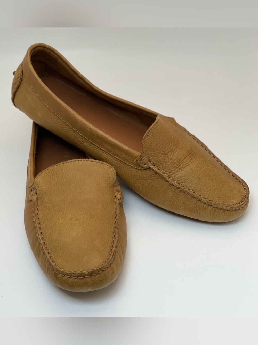 Corello Cognac Pebbled Leather Driving Loafers Women's EU 38, Quiet Luxury Flats - Picture 3 of 9